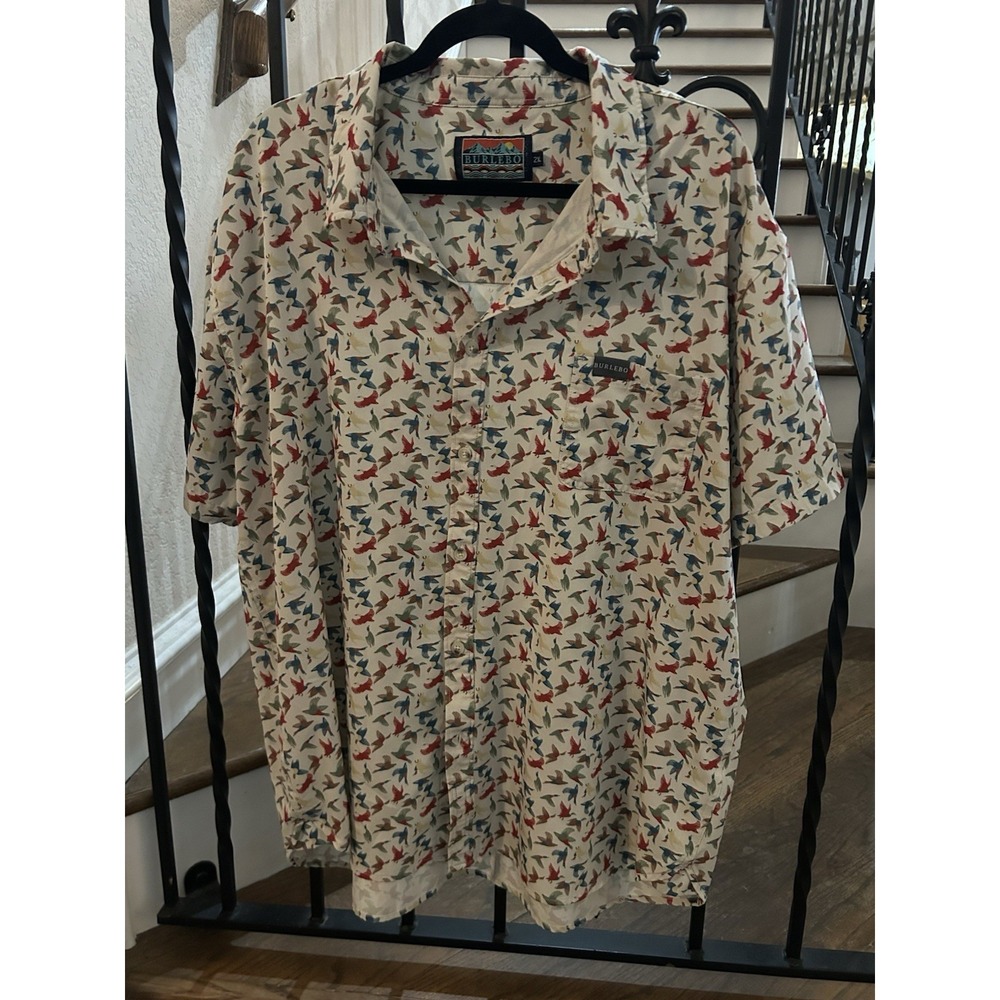 Men's Size 2X Burlebo "All Over Ducks" Short Sleeves Button Up